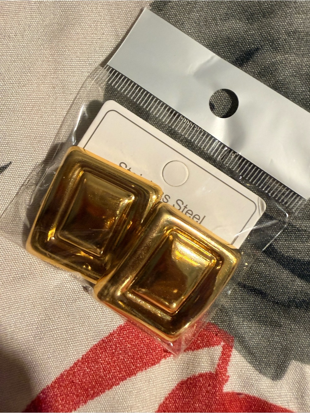 Gold Square Dome Clip-On Earrings